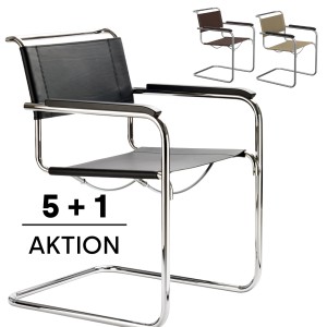 THONET Stahlrohr-Freischwinger S 34 mit Armlehnen Sitz u. Rücken Kernleder THONET Stahlrohr-Freischwinger S 34 mit Armlehnen Sitz u. Rücken Kernleder