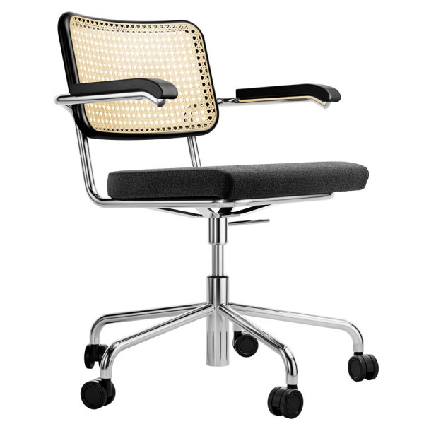 THONET Drehsessel S 64 VDR Atelier mit Armlehnen - Sitz gepolstert - Gestell verchromt