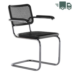 JS. THONET S 64 V SERIOUS 05 | Buche schwarz Hochglanzlack | Stahlrohr-Freischwinger mit Armlehnen JS. THONET S 64 V SERIOUS 05 | Buche schwarz Hochglanzlack | Stahlrohr-Freischwinger mit Armlehnen
