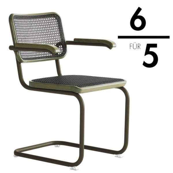 THONET S 64 V Dark Melange graugrün | Stahlrohr-Freischwinger mit Armlehnen | Gestell graugrün