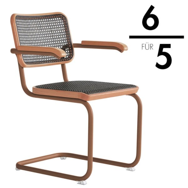 THONET S 64 V Dark Melange altrosa | Stahlrohr-Freischwinger mit Armlehnen | Gestell altrosa