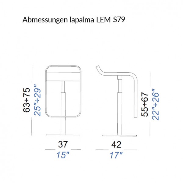 lapalma LEM S79 Barhocker 55-67 cm Gestell verchromt viele Sitzvarianten
