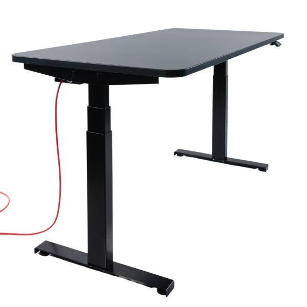 Schreibtisch NewWORK elektrisch höhenverstellbar - Platte abgerundet komplett schwarz - seitliche Ansicht