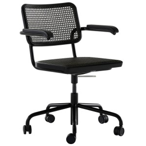 THONET Drehsessel S 64 VDR Dark Melange mit Armlehnen | Rohrgeflecht-Sitz | Gestell schwarz THONET Drehsessel S 64 VDR Dark Melange mit Armlehnen | Rohrgeflecht-Sitz | Gestell schwarz
