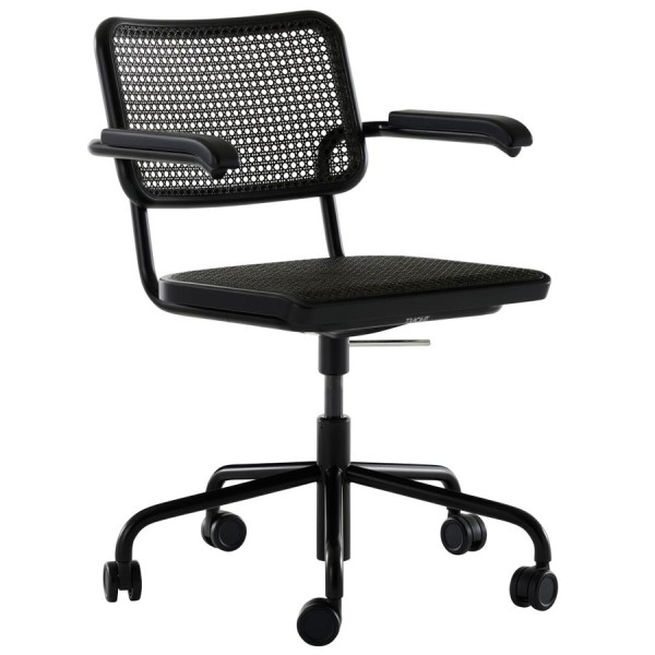 THONET Drehsessel S 64 VDR Dark Melange mit Armlehnen | Rohrgeflecht-Sitz | Gestell schwarz