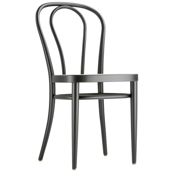 THONET 218 Bugholzstuhl Bistrostuhl | Rohrgeflecht-Sitz | Buche schwarz gebeizt THONET 218 Bugholzstuhl Bistrostuhl schwarz mit Rohrgeflecht - seitliche Ansicht