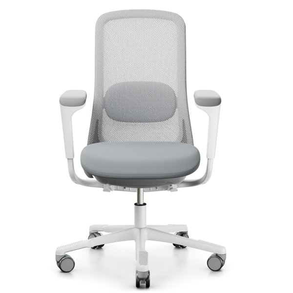 HAG SoFi Mesh 7500 | 2D Armlehnen mit SlideBack Funktion | Hellgrau | Gestell weiß HAG SoFi Mesh 7500 weiß hellgrau - Frontansicht