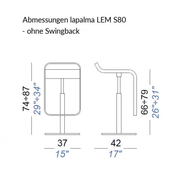 lapalma LEM S80 Barhocker 66-79 cm Leder grau Gestell verchromt