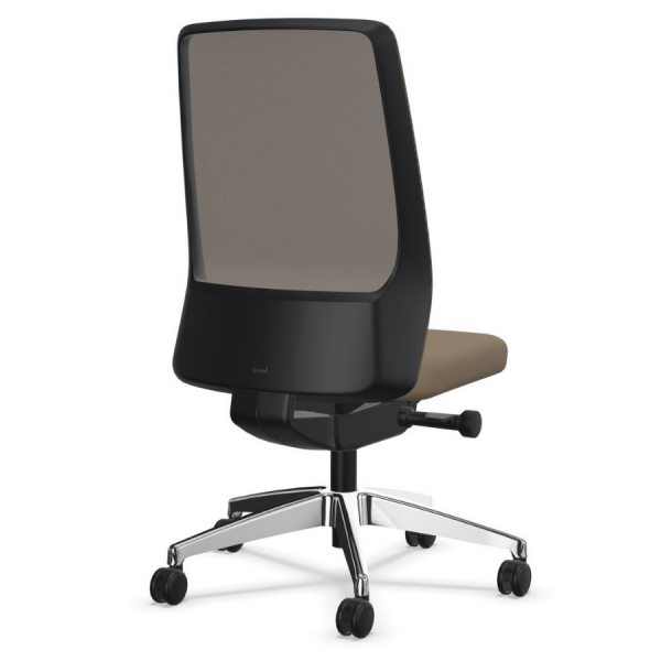 Interstuhl AIMis1 1S04 Bürostuhl konfigurierbar Synchronmechanik, Netzrückenlehne Interstuhl AIMis1 (1S04, 1S046, 1S146) - Frontansicht - Netz- und Sitzfläche braun Rückansicht