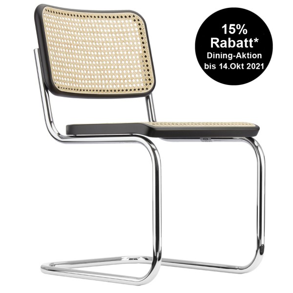 THONET Stahlrohr-Freischwinger S 32 Rohrgeflecht-Sitz Buche gebeizt - Gestell verchromt