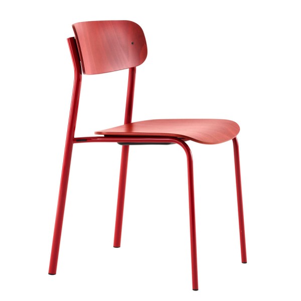 THONET S 243 Stahlrohrstuhl | Buche rostrot gebeizt | Gestell tomatenrot