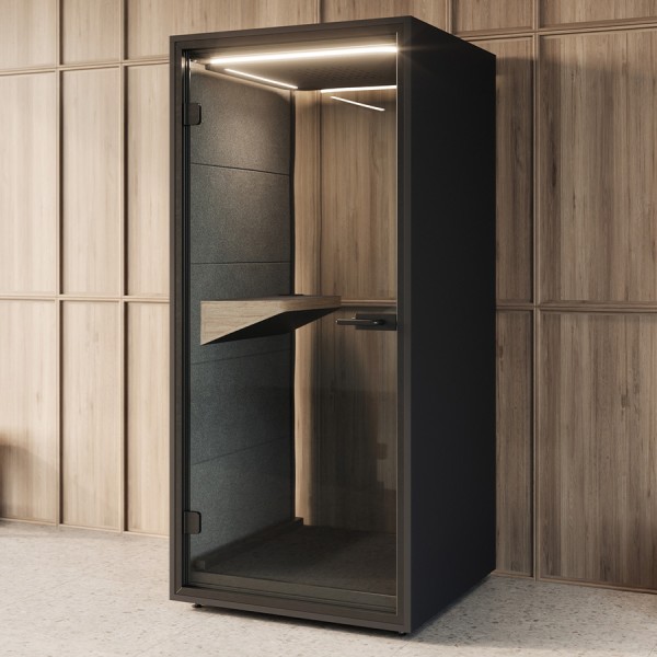 RWH Telefonbox anthrazit, Rahmen schwarz, Innenverkleidung Grau - mit Glasrückwand