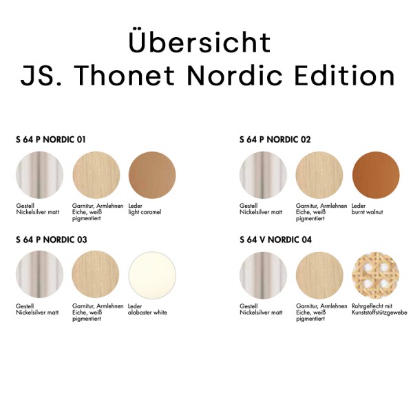 JS. THONET S 64 V NORDIC 04 | Eiche weiß pigmentiert | Stahlrohr-Freischwinger mit Armlehnen Übersicht JS. THONET NORDIC EDITION