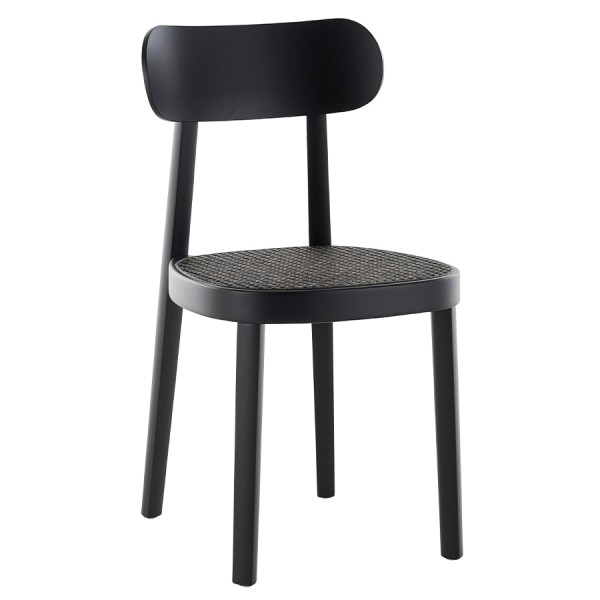 THONET 118 Holzstuhl Dark Melange schwarz | Rohrgeflecht-Sitz | Buche gebeizt schwarz