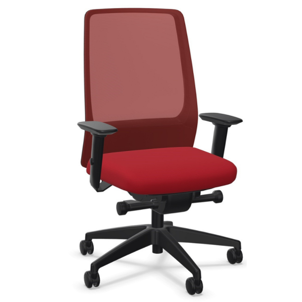Interstuhl AIMis1 1S04 Bürostuhl konfigurierbar Synchronmechanik, Netzrückenlehne Interstuhl AIMis1 (1S04, 1S046, 1S146) - Seitenansicht - Netzrücken und Sitz rot mi Armlehnen