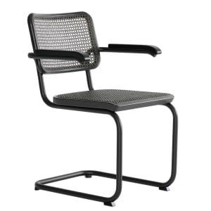 THONET S 64 V Dark Melange schwarz | Stahlrohr-Freischwinger mit Armlehnen | Gestell schwarz THONET S 64 V Dark Melange schwarz | Stahlrohr-Freischwinger mit Armlehnen | Gestell schwarz