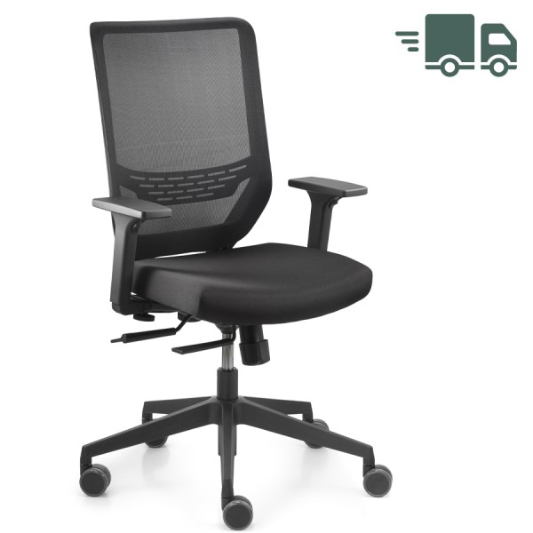 Trendoffice to-sync work mesh Drehstuhl in Schwarz - seitliche Frontansicht 