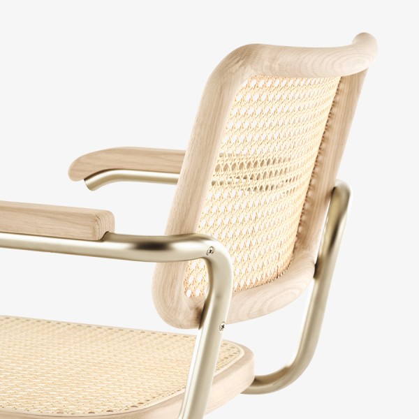 JS. THONET S 64 V NORDIC 04 | Eiche weiß pigmentiert | Stahlrohr-Freischwinger mit Armlehnen JS. THONET S 64 V NORDIC 04 | Eiche weiß pigmentiert | Nahaufnahme