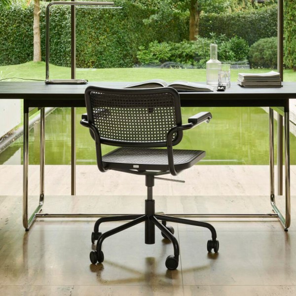 THONET Drehsessel S 64 VDR Dark Melange mit Armlehnen | Rohrgeflecht-Sitz | Gestell schwarz THONET Drehsessel S 64 VDR Dark Melange mit Armlehnen | Rohrgeflecht-Sitz | Gestell schwarz