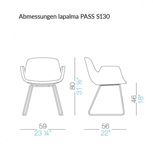 Lapalma PASS S130 Stuhl mit Kufengestell Abmessungen