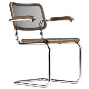 THONET Stahlrohr-Freischwinger S 64 N mit Armlehnen u. Netzbespannung schwarz - Gestell verchromt THONET Stahlrohr-Freischwinger S 64 N mit Armlehnen u. Netzbespannung schwarz - Gestell verchromt