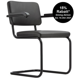 THONET Stahlrohr-Freischwinger S 64 PV Polstersitz Nappa Naturleder schwarz mit Armlehnen THONET Stahlrohr-Freischwinger S 64 PV Polstersitz Nappa Naturleder schwarz mit Armlehnen