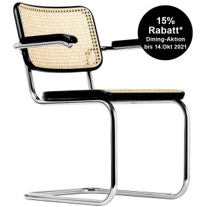 THONET Stahlrohr-Freischwinger S 64 V Rohrgeflecht-Sitz mit Armlehnen - Gestell verchromt THONET Stahlrohr-Freischwinger S 64 V Rohrgeflecht-Sitz mit Armlehnen - Gestell verchromt
