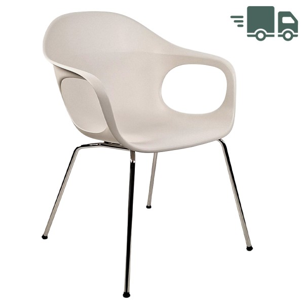 Kristalia ELEPHANTINO Stuhl mit Vierfußgestell | Schale elfenbein | Gestell chrom