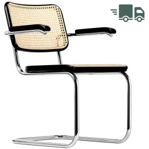 THONET Stahlrohr-Freischwinger S 64 V Rohrgeflecht-Sitz mit Armlehnen - Gestell verchromt THONET Stahlrohr-Freischwinger S 64 V Rohrgeflecht-Sitz mit Armlehnen - Gestell verchromt