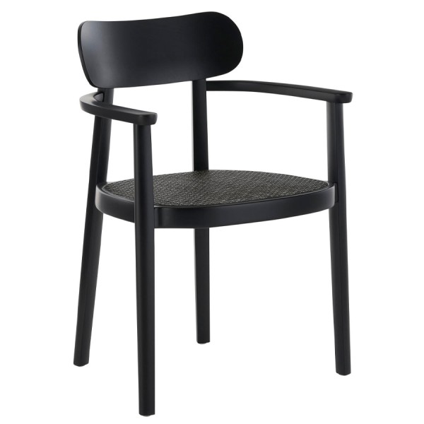 THONET 118 FV Holzstuhl Dark Melange mit Armlehnen | Rohrgeflecht-Sitz | Buche gebeizt schwarz
