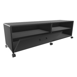 Bosse TV-Board Black Edition Höhe 1 OH Breite 160 cm in Melamin Schwarz mit Klappe offen und offenen Fach Bosse TV-Board Black Edition Höhe 1 OH Breite 160 cm in Melamin Schwarz mit Klappe offen und offenen Fach