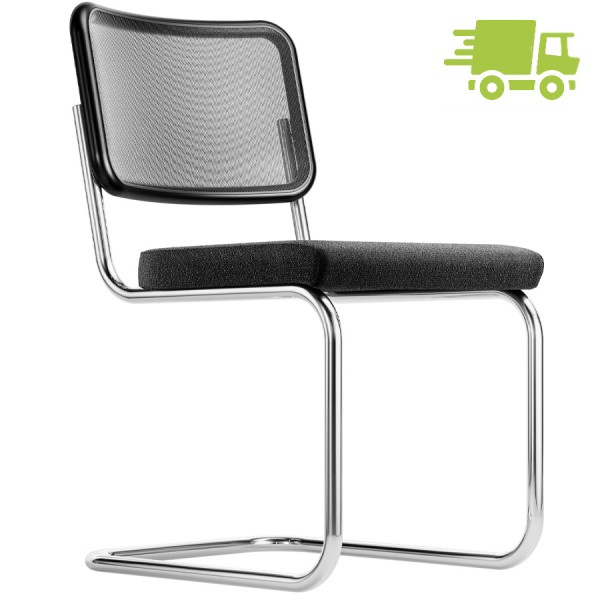 THONET Stahlrohr-Freischwinger S 32 SPVN Netzrücken, Sitz vollgepolstert - Gestell verchromt