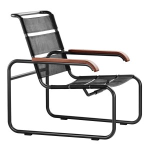 THONET Stahlrohr-Freischwinger S 35 N Outdoor mit Armlehnen und Netzbespannung - Gestell schwarz THONET Stahlrohr-Freischwinger S 35 N Outdoor mit Armlehnen und Netzbespannung - Gestell schwarz