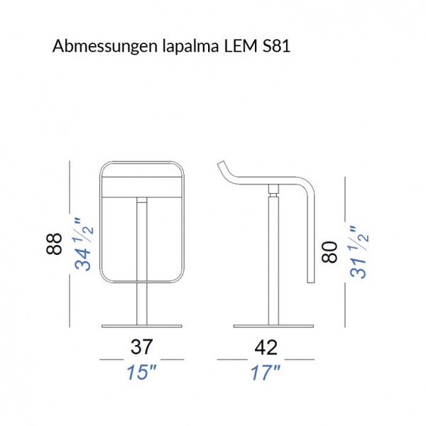 lapalma LEM S81 Barhocker 80 cm fixe Höhe Gestell verchromt viele Sitzvarianten