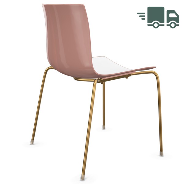 Arper Catifa 46 0251 bicolor - außen altrosa, innen weiß - Gestell aus Messing - Rückansicht