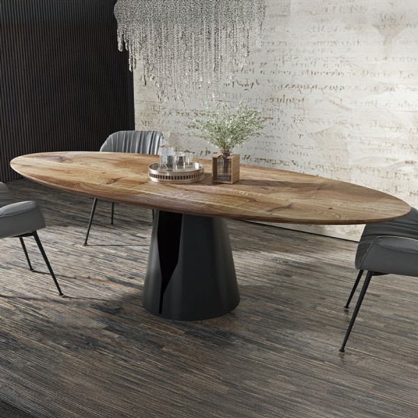 Trebord Mono Tisch Oval, Tischplatte Eiche, Gestell RAL 9005 schwarz