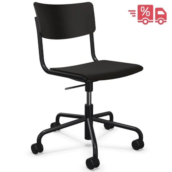 THONET Drehsessel S 43 DR Formholzschalen, Rollen und Gestell schwarz 