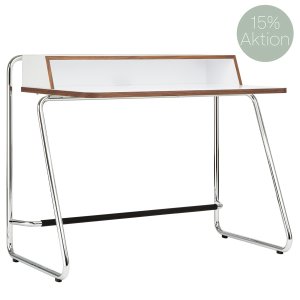 THONET Stahlrohr Schreibtisch S 1200 cool white - Kante Eiche geölt - Gestell verchromt THONET Stahlrohr Schreibtisch S 1200 cool white - Kante Eiche geölt - Gestell verchromt