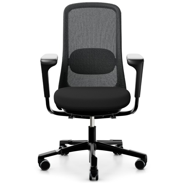 HAG SoFi Mesh 7500 | Xtreme schwarz | 2D Armlehnen mit SlideBack Funktion | hohe 200 mm Gasfeder HAG SoFi Mesh 7500 Bürostuhl mit Netzrücken schwarz - Frontansicht
