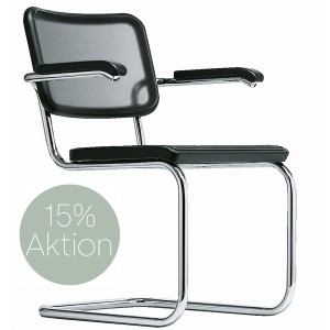 THONET Stahlrohr-Freischwinger S 64 N mit Armlehnen u. Netzbespannung schwarz - Gestell verchromt THONET Stahlrohr-Freischwinger S 64 N mit Armlehnen u. Netzbespannung schwarz - Gestell verchromt