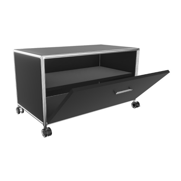 Bosse TV-Board 1 OH Breite 80 cm in Melamin Schwarz mit Klappe offen