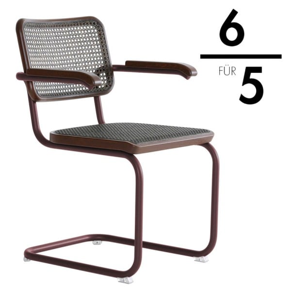 THONET S 64 V Dark Melange rotbraun | Stahlrohr-Freischwinger mit Armlehnen | Gestell rotbraun