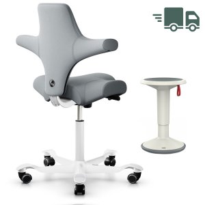 HAG Capisco 8106 hellgrau 094 mit Interstuhl UP Hocker weiß HAG Capisco 8106 hellgrau 094 mit Interstuhl UP Hocker weiß