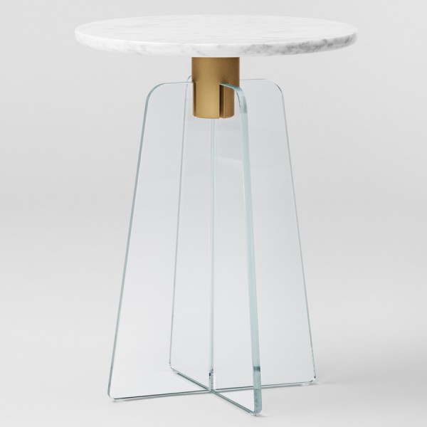 MILLION Copenhagen CUPOLA Side Table - graue Marmorplatte - transparenter Glasfuß