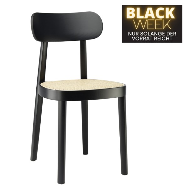 THONET 118 Holzstuhl Buche gebeizt schwarz mit Rohrgeflecht-Sitz 