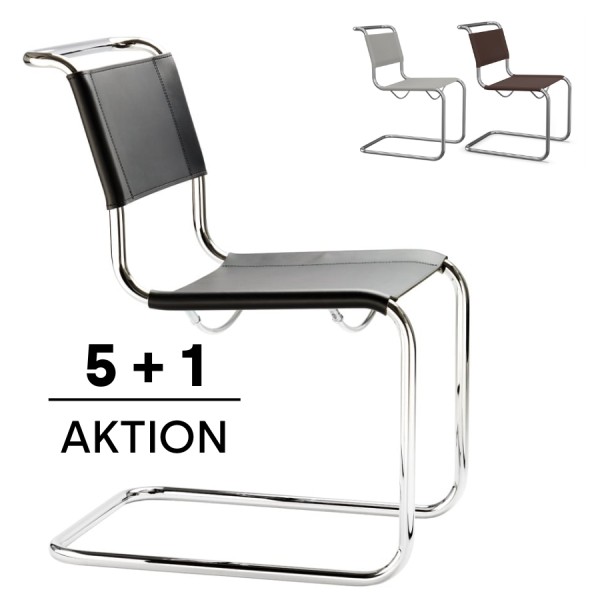 THONET Stahlrohr-Freischwinger S 33 | KONFIGURATOR | Sitz und Rücken Kernleder | Gestell chrom-Copy