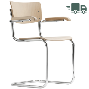 THONET Stahlrohr-Freischwinger S 43 F - Formholzschalen Buche natur mit Armlehnen THONET Stahlrohr-Freischwinger S 43 F - Formholzschalen Buche natur mit Armlehnen