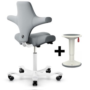 HAG Capisco 8106 hellgrau 094 mit Interstuhl UP Hocker weiß HAG Capisco 8106 hellgrau 094 mit Interstuhl UP Hocker weiß
