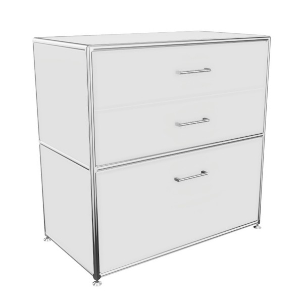 Bosse Regal Chrom 2 OH Breite 80 cm mit 3 Schüben in Melamin Weiß