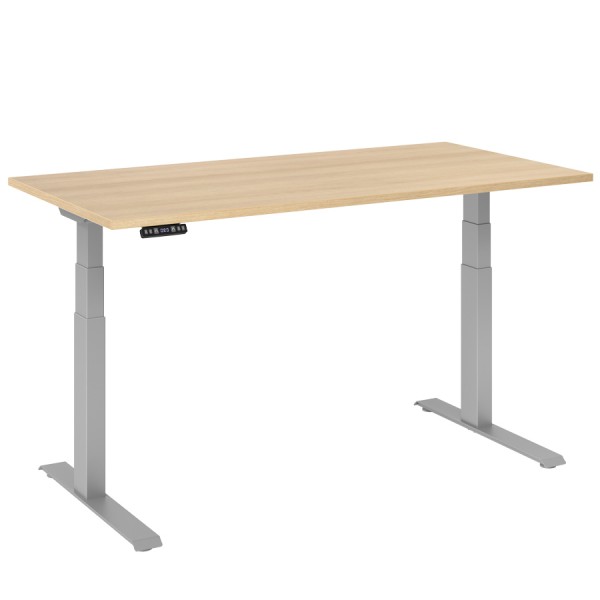 RWH RAPID Schreibtisch elektrisch verstellbar - Tischplatte Eiche - Gestell silber - 160 cm Breite